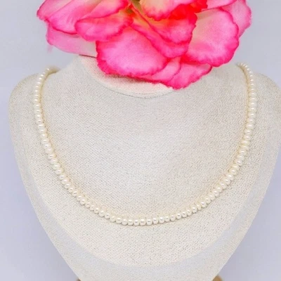 "Collar de perlas con botones blancos de 4 mm broche de oro amarillo de 14 k 585 gargantilla de 18""" Foto 1 de 4