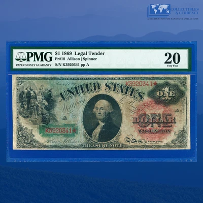 Fr.18 1869 $1 One Dollar "RAINBOW" Legal Tender Note, PMG VF 20 #20341 - Image 1 of 3