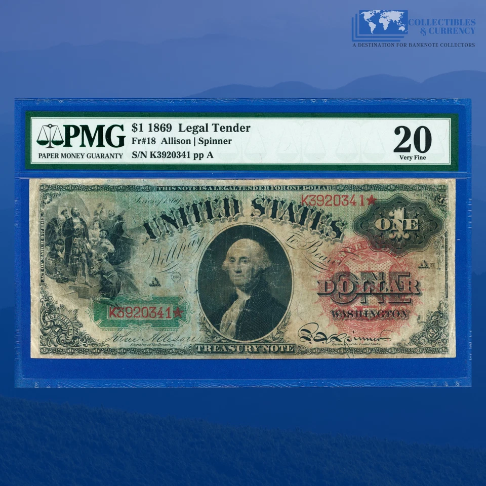 Fr.18 1869 $1 One Dollar "RAINBOW" Legal Tender Note, PMG VF 20 #20341 - Image 1 of 3