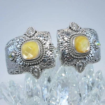 Sarda Sterling Silver & Yellow Mother of Pearl Tip to Tip Cuff Bracelet - Image 1 of 4