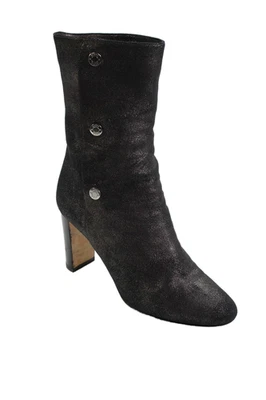 Jimmy Choo Womens Leather Button Up Ankle Boots Black Metallic Size 36 6 - Image 1 of 4