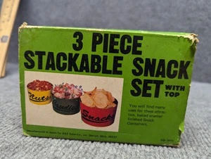 Set 3 Vtg MCM Nesting Snack Bowls Lid Stacking Chips Stackable - JAPAN - Picture 1 of 6