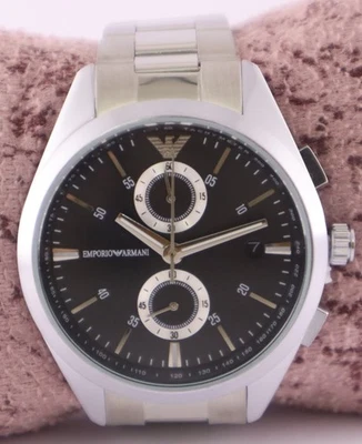 Reloj pulsera de cuarzo de lujo Armani para hombre cronógrafo esfera negra 'fecha' correa de acero Foto 1 de 4