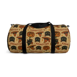 Vintage Halloween Cat Pumpkin Duffel Bag, Retro Witch Hat Gym Travel Tote - Picture 1 of 13
