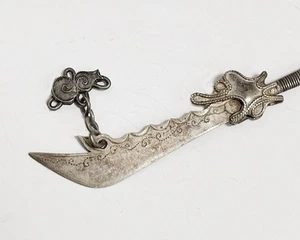 Antike chinesische Silber Guan Gong grüne Drache Halbmond Klinge - Bild 1 von 16