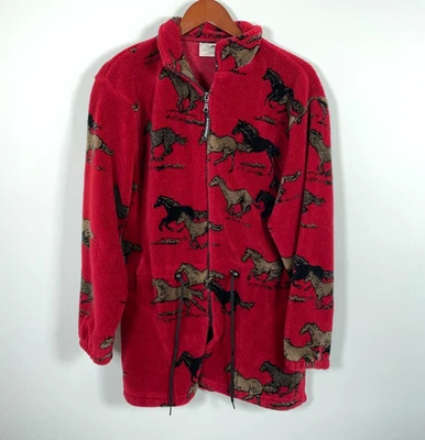 Black Mountain Fleece Jacket Women's Medium Red Horse Motif Full Zip Western - Image 1 of 4