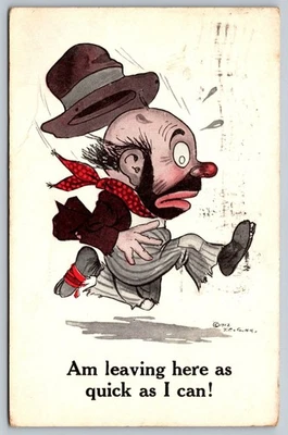 Vintage 1913 Comic Postcard Man Running with Hat Flying Off - Image 1 of 2