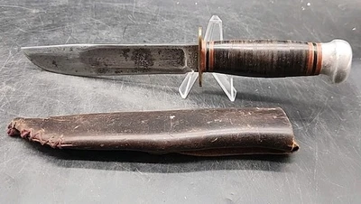 CUCHILLO IDEAL CANICAS AÑOS 30 3 líneas tuerca pequeña pomo de aluminio hoja de 5,5" con funda de tubo de colección Foto 1 de 4