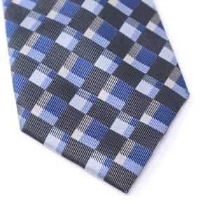 David Donahue 100% Silk Mens Tie Blue Gray Pixel Woven Squares USA Made - Picture 1 of 12