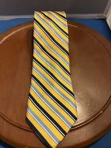 Chaps Men’s Yellow Blue 100% Silk Tie Striped Necktie - Picture 1 of 7