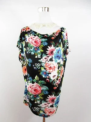 H&M Women's Black Floral Short Sleeve Casual Blouse Oversized UK 12 Medium BH48 - Image 1 of 4