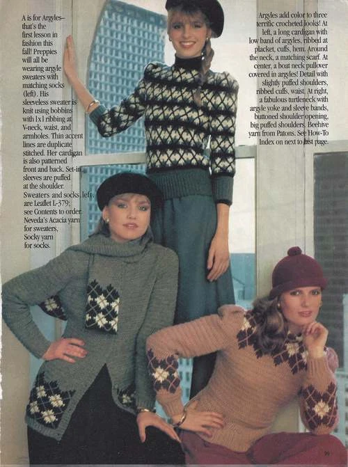 Beautiful Crochet Sweater PATTERN Scarfed Argyle - Image 1 of 1