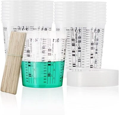 25 tazas medidoras de plástico tazas mezcladoras de pintura 64 oz con tapas de 10 piezas 25 piezas * 64 oz Foto 1 de 2