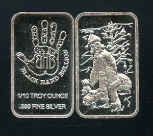 Black Hand Bullion Chemical Kid Christmas 1/10th-OZ 999 Fine silver BHB Mini Bar - Picture 1 of 4