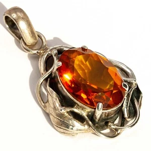 925 Solid Sterling Silver Faceted Honey Baltic Amber Oval Large Gorgeous Pendant - Picture 1 of 3