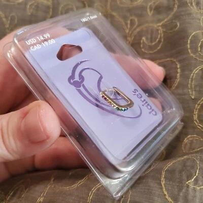 Pendiente de cartílago con estrás arco iris Claire's nuevo con etiquetas nuevo en paquete 18G / 1,0 mm tono dorado Foto 1 de 4