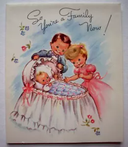 Mujer de familia tiene pelo real vintage nueva tarjeta de felicitación bebé *EE3 - Imagen 1 de 3
