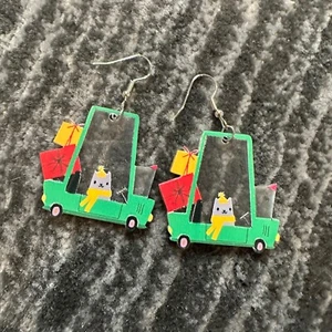 Cat Earrings Christmas Car Gift Dangle Holiday Lights Acrylic Cat Lady Shopping - Picture 1 of 5