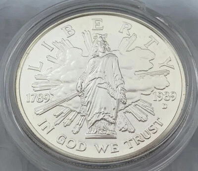 1989-D Congress Bicentennial Commemorative US Dollar 90% Silver In Mint Capsule - Image 1 of 2