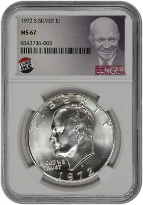 1972 S $1 Silver Ike Dollar NGC MS 67 with Exclusive Label and New Holder - Image 1 of 2
