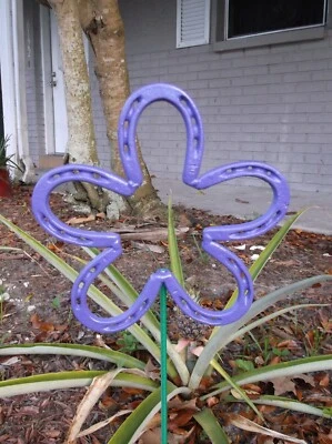 Purple Horseshoe Flower, Metal Garden Stake, Spring Yard Art, Lucky Horseshoe - Image 1 of 4
