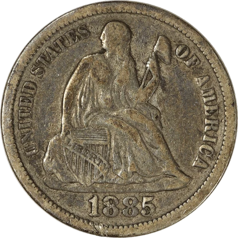 1885 Liberty Seated Dime 10c, Raw Ungraded Coin Cover