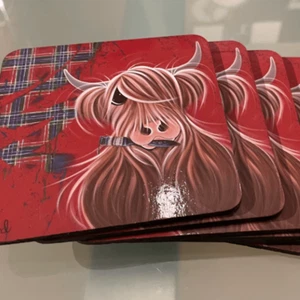 D & C McMoo Tartan Paint Coaster Set Of 6 CO11TP - Picture 1 of 3
