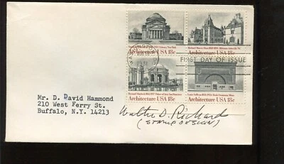 Walter D Richards Stamp Designer Signed Architecture FDC LV8980 - Image 1 of 2