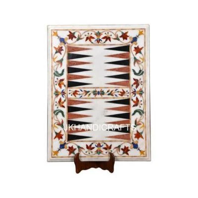 18" x 24" White Marble Backgammon Pay Game Table To Inlay Hallway Decor Gifts - Image 1 of 4