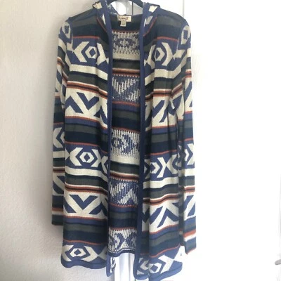 Cárdigan One World Azteca Mujer Pequeño Azul Con Capucha Frente Abierto Vaquera Occidental Foto 1 de 4