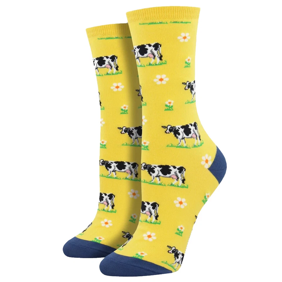 Calcetines Socksmith Mujer Crew Legendairy Daisy Dairy Vaca Amarillo Novedad Calzado Foto 1 de 1