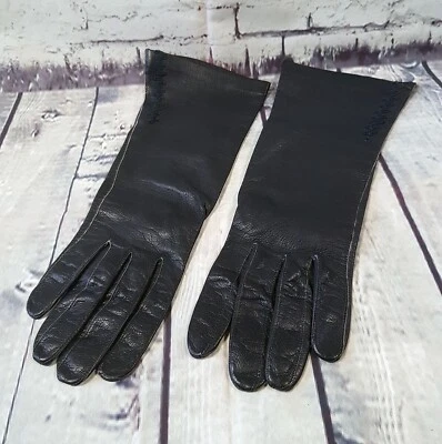 Guantes vintage | Guantes de vestir de cuero negros para niños abolladuras vintage, guantes años 60 Foto 1 de 2