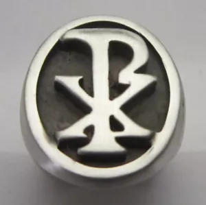 MJG STERLING SILVER CHI RHO BISHOPS RING. CHRISTIAN. JESUS. SZ 9. 26 GRAMS - Picture 1 of 2