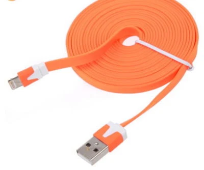 Cabo carregador de dados USB macarrão plano 10 pés para iPhone X 8 7 6 plus 5s c iPod Touch - Imagem 1 de 4