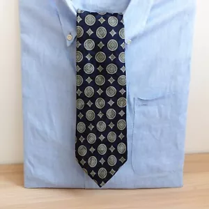 VTG BOTANY 500 Neck Tie Men Blue Midnight Geo Foulard Medallion Art Silk Classic - Picture 1 of 9