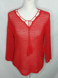 Chicos Size 0 Shirt Red Open Knit Long Sleeve  Women's  - Picture 1 of 7