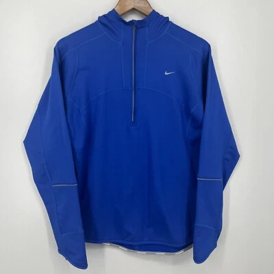 Nike Running Pullover Hoodie Women's Size L Blue 1/2 Zip Dri-Fit Reflective Logo - Image 1 of 4