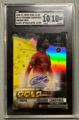 2020-21 Stadium C. Chrome Glimpse Of Gold Eduardo Camavinga Auto RC /100 SGC 10 - Image 1 of 2