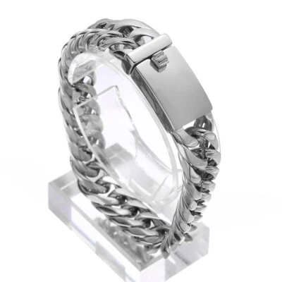 Brazalete brazalete de cadena de eslabones cubanos de acero inoxidable para hombre 13 mm 8,66 pulgadas Foto 1 de 4