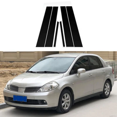 6Pcs Black Pillar Posts Door Trim Cover For 2006-2011 Nissan Tiida 4Door Sedan — 第 1/4 张图片