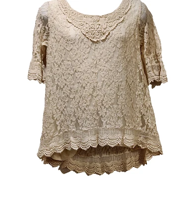 Pullover Lady Noiz para mujer marfil encaje elástico grande dobladillo festoneado Grannycore Foto 1 de 4