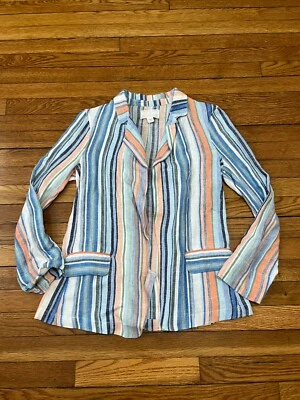Chaqueta de lino CASLON para mujer talla pequeña frente abierto colorido abrigo blazer a rayas Foto 1 de 4