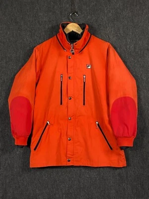 FILA Mens USA38 Full Zip Snap Tennis Light Coat & Jacket Orange Red Pockets 80s - Image 1 of 4