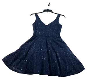 City Triangle Dress Womens Size 7 Navy Blue Floral Lace Sleeveless Vneck - Picture 1 of 7