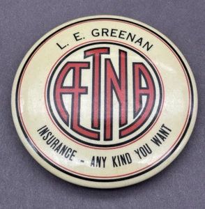 Vintage Aetna Insurance “Any Kind You Want” Pocket Mirror L.E. Greenan 3 1/2" - Picture 1 of 2