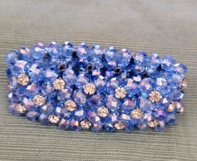 Handmade Blue Acrylic Bead Elastic Bracelet - Image 1 of 2