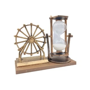 Yichen Vintage Rotating Hourglass Sand Table Timer with Brass Ship Wheel - Picture 1 of 8