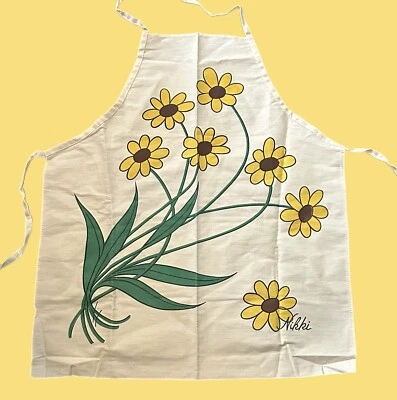Canvas Linen Apron Bib Monogrammed NIKKI Personalized Sunflower Garden Sz M 29" - Image 1 of 4