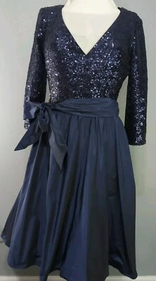 Suzi Chin For Maggie Boutique Navy Sequins And Taffeta Dress Size 6 - Image 1 of 4