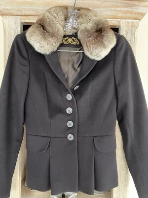 Chaqueta Luciano Barbera Marrón Cachemira Con Cuello Chinchilla Xs  Foto 1 de 4